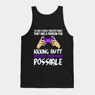 Gamer Girl Kicking Butt Cyber Games Tank Top